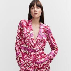 MANGO Printed Lapels Shirt Double Breasted Blouse Fuchsia Pink size 4